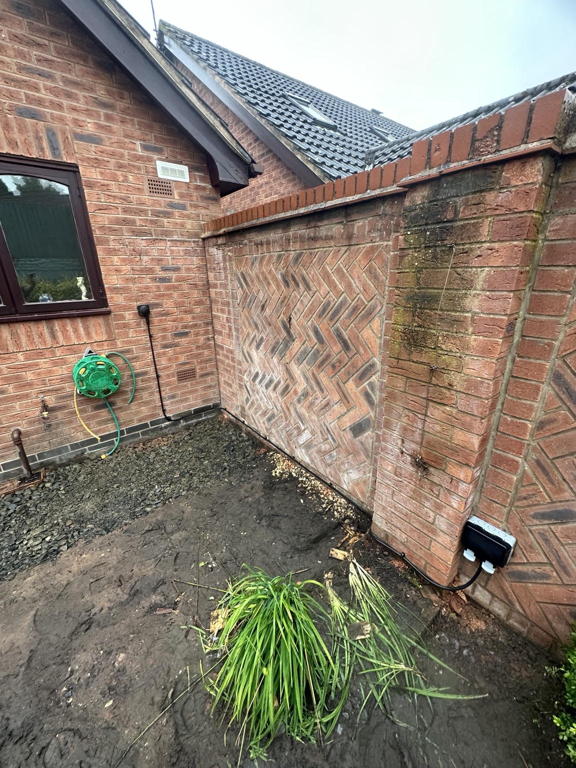 Weatherproof outdoor RCD socket installed in a garden
